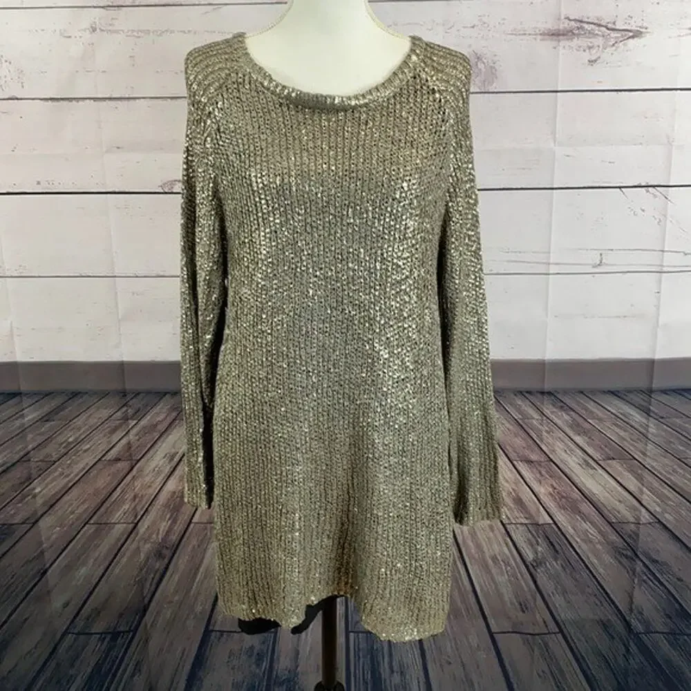 Chelsea Violet Sweater Tunic Womens Medium Knite Metallic Sparkle NYE Lined‎